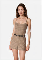 Clyde High Rise Short Beige Plaid