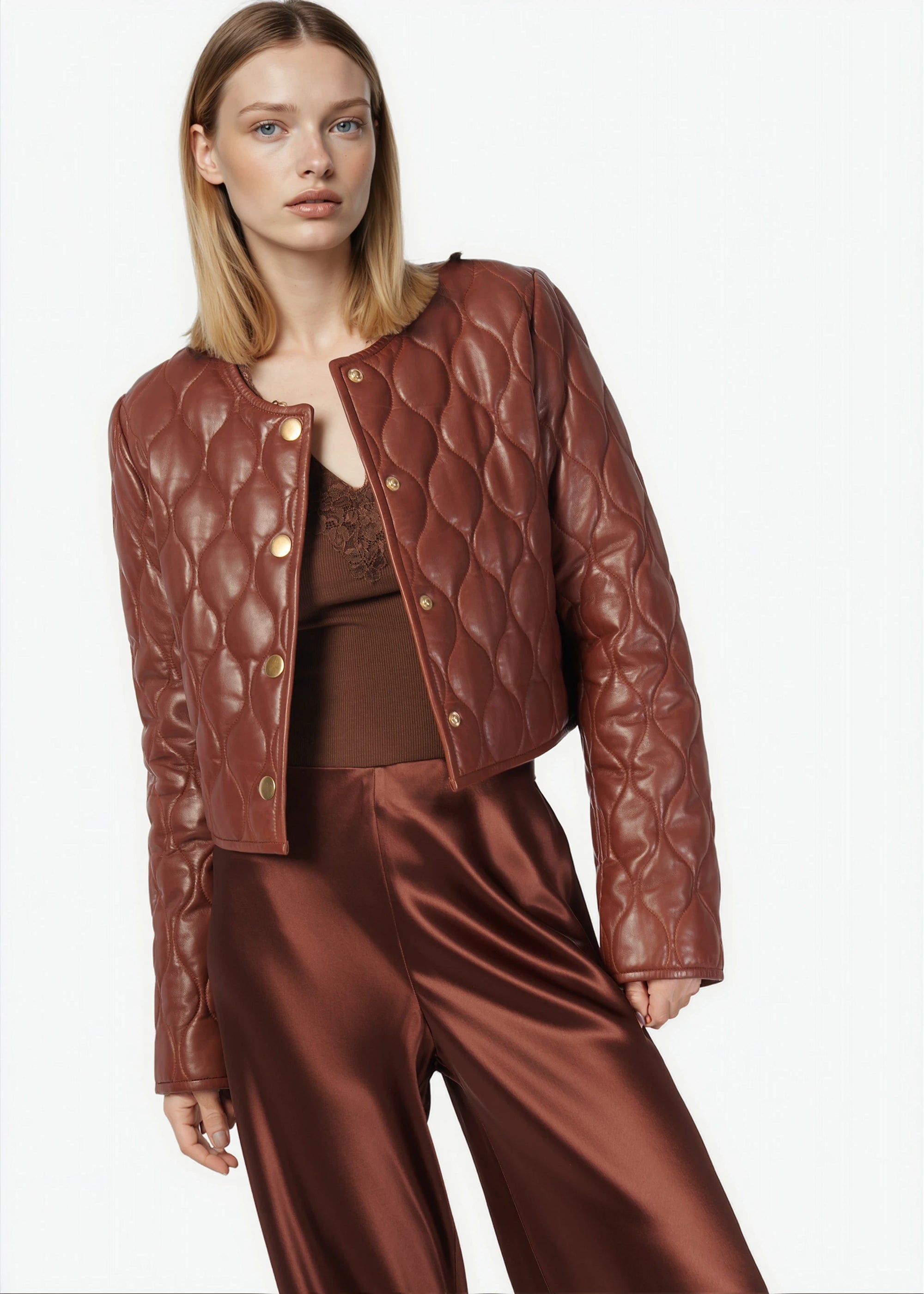 Wanda Genuine Leather Jacket Mousse