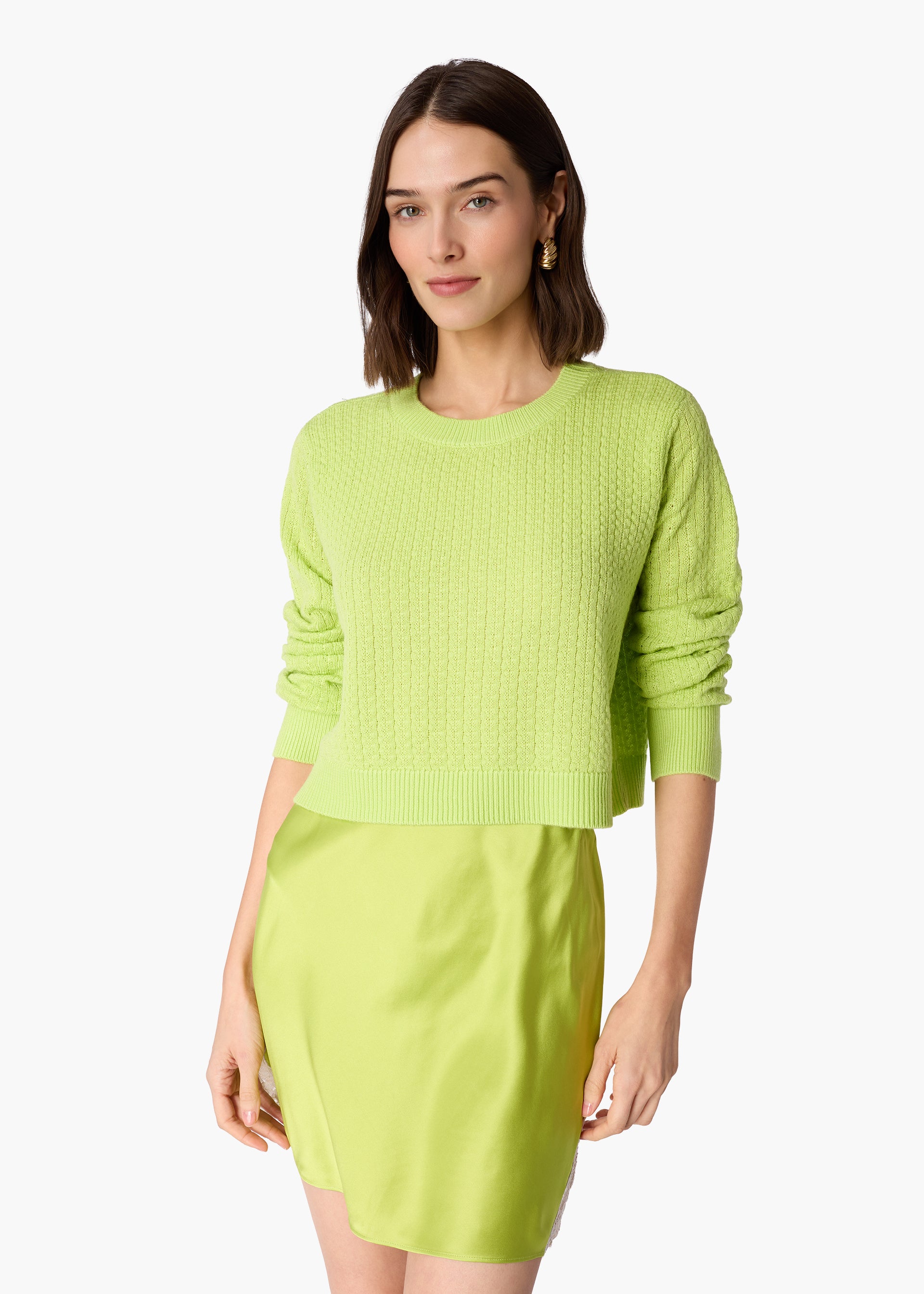 Lesley Cropped Sweater Key Lime – CAMI NYC