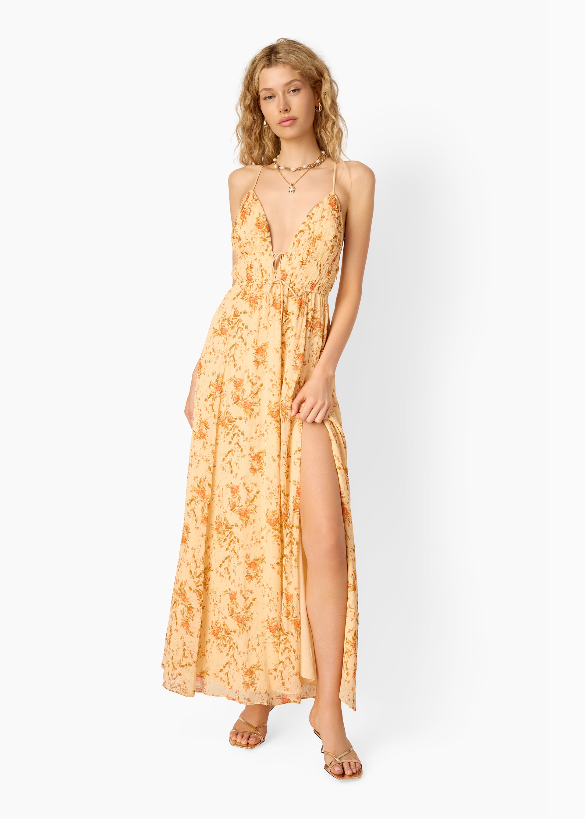 Dorinda Crinkle Chiffon Maxi Dress Golden Hour – CAMI NYC