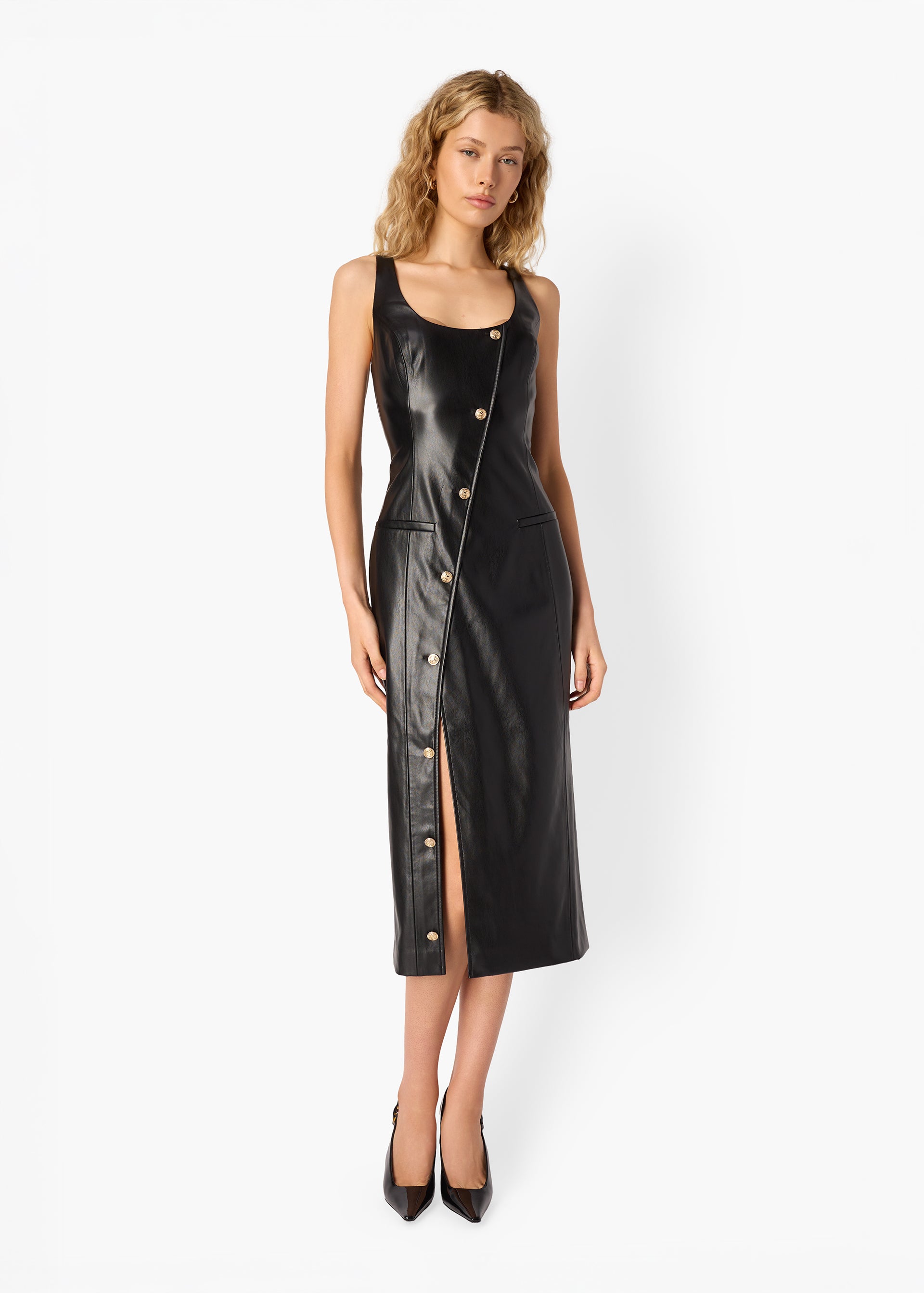 Kirby Vegan Leather Midi Dress Black