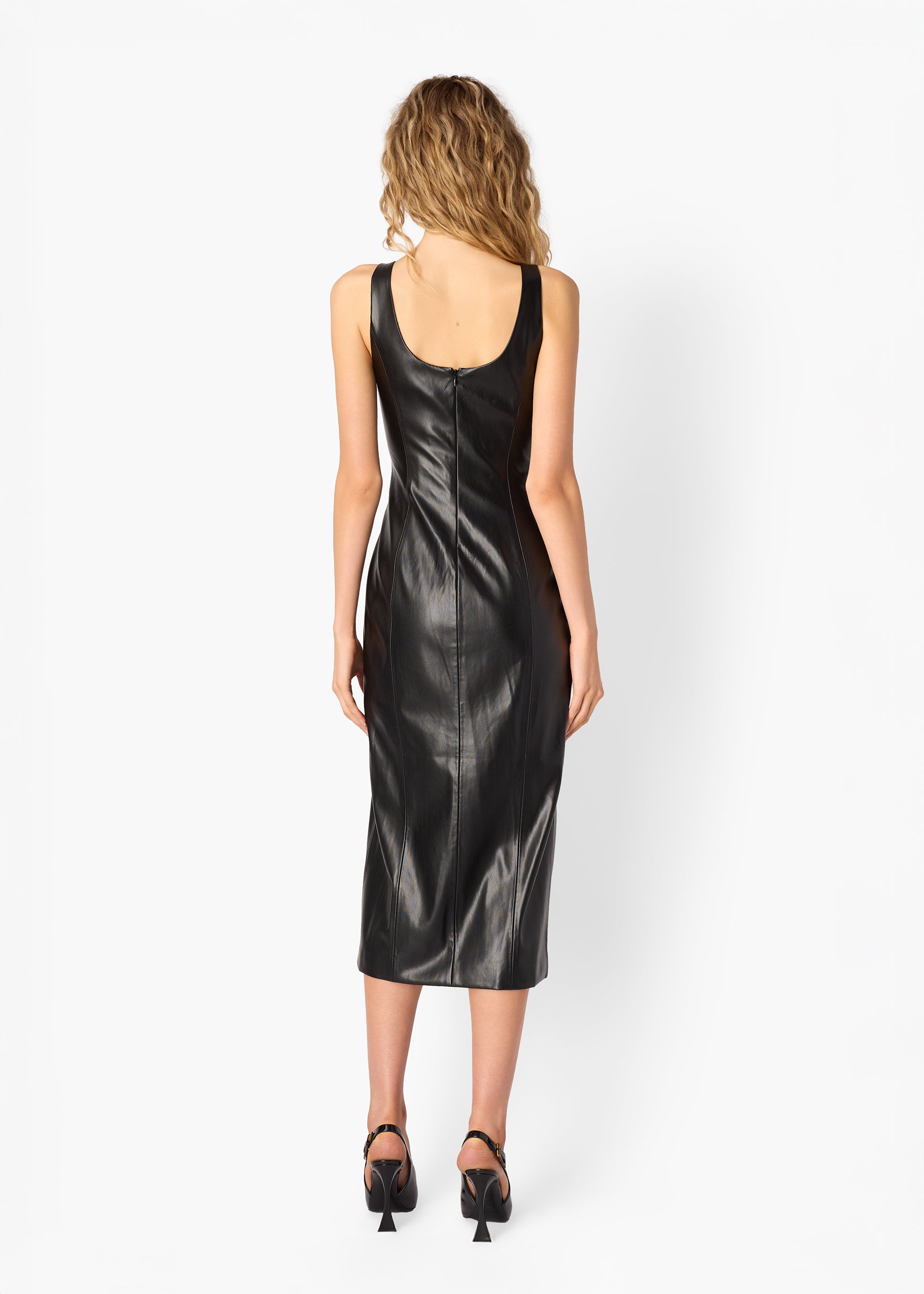 Kirby Vegan Leather Midi Dress Black