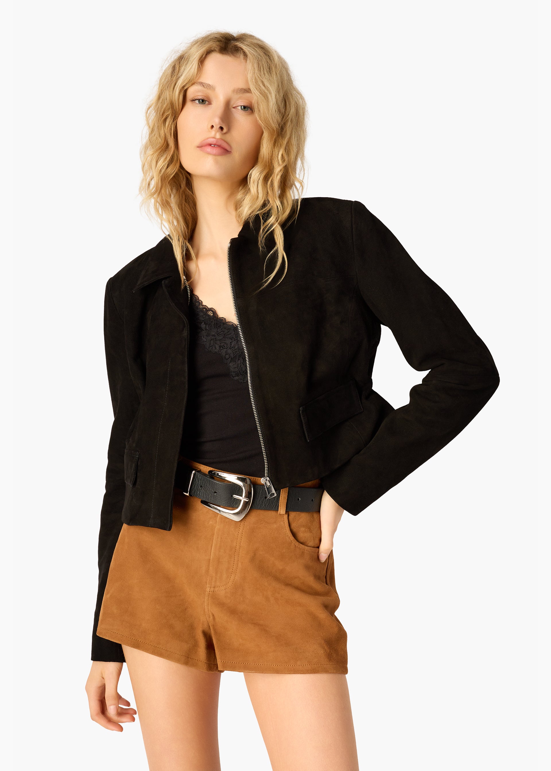 Sullivan Suede Cropped Jacket Black