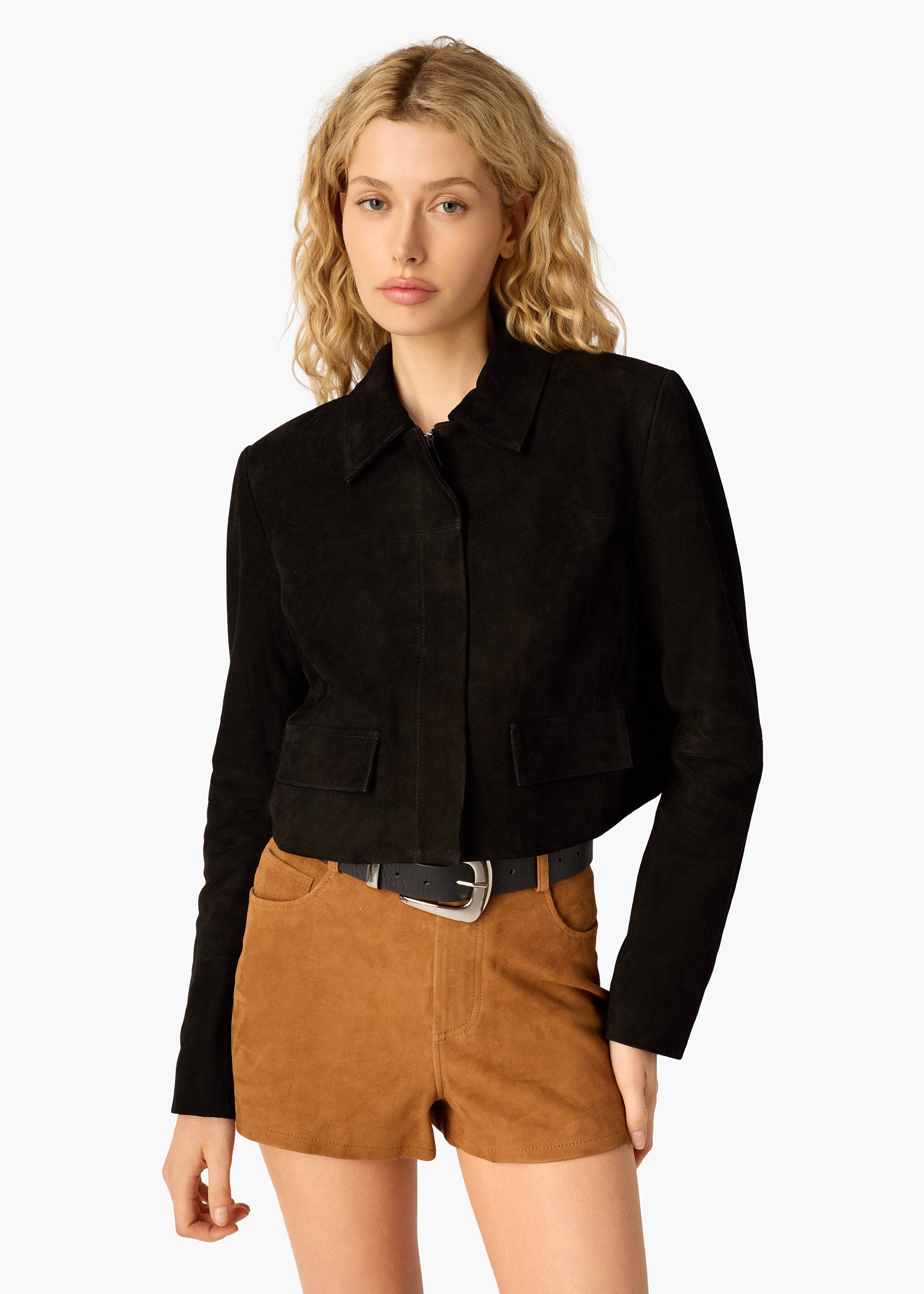 Sullivan Suede Cropped Jacket Black