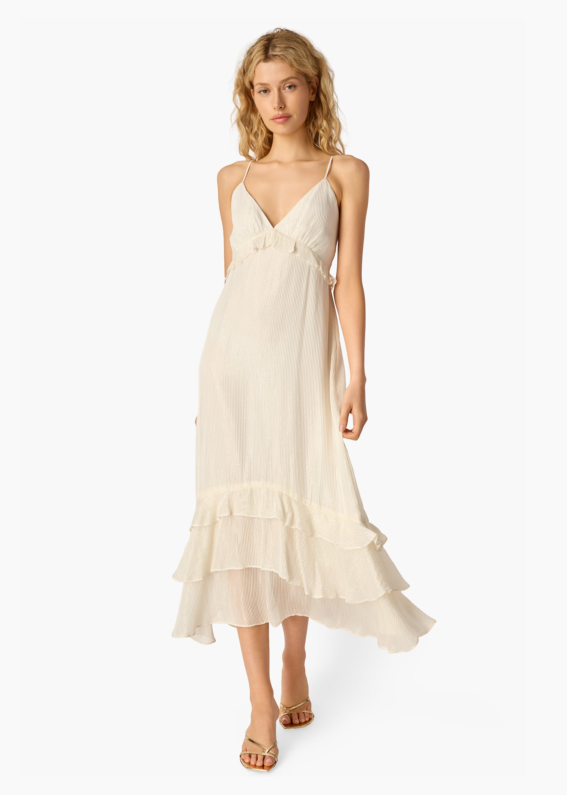 Esmeralda Metallic Chiffon Dress White Esmeralda Metallic Chiffon Dress White