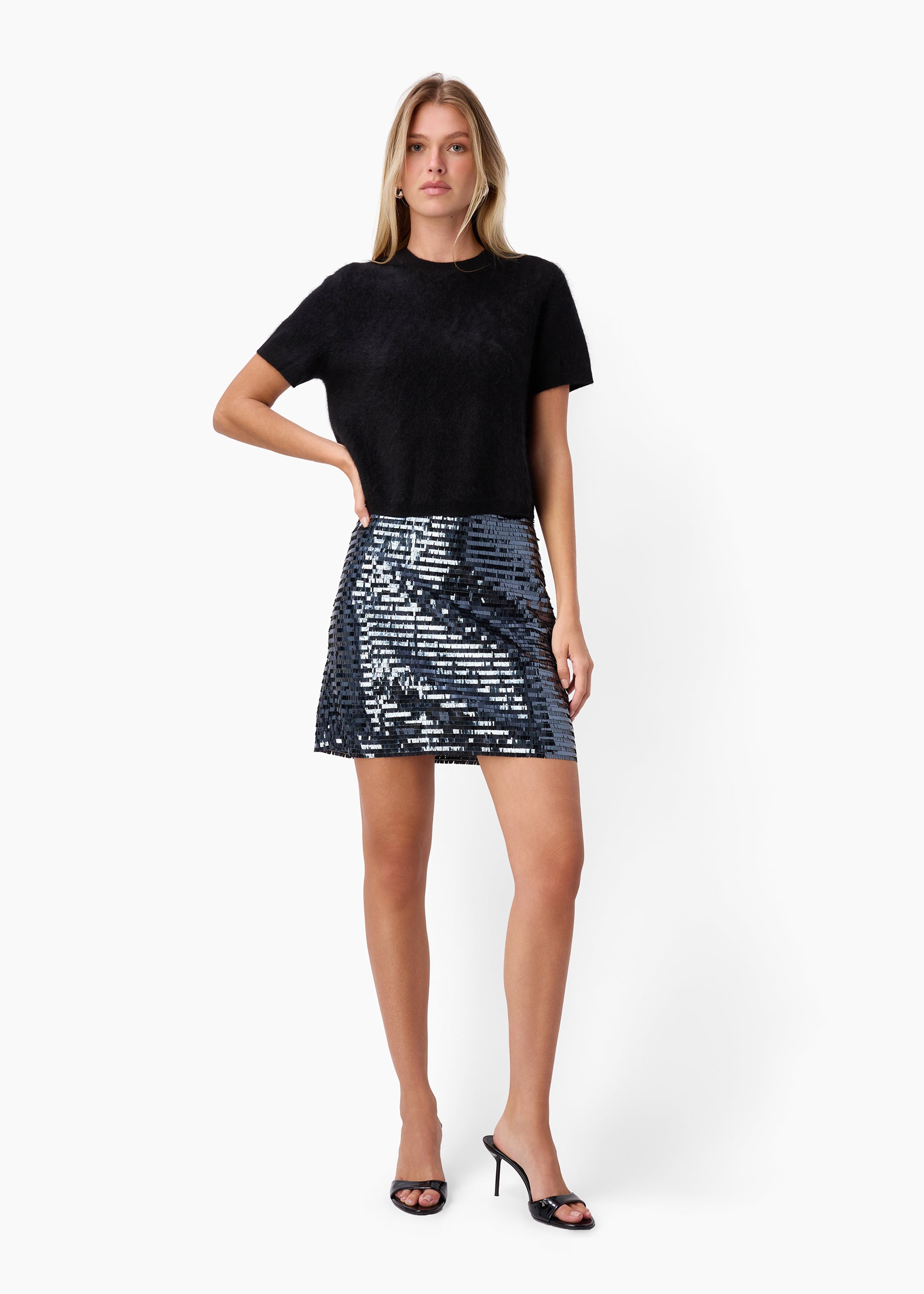 Fayruz Mid Rise Sequin Mini Skirt Coal