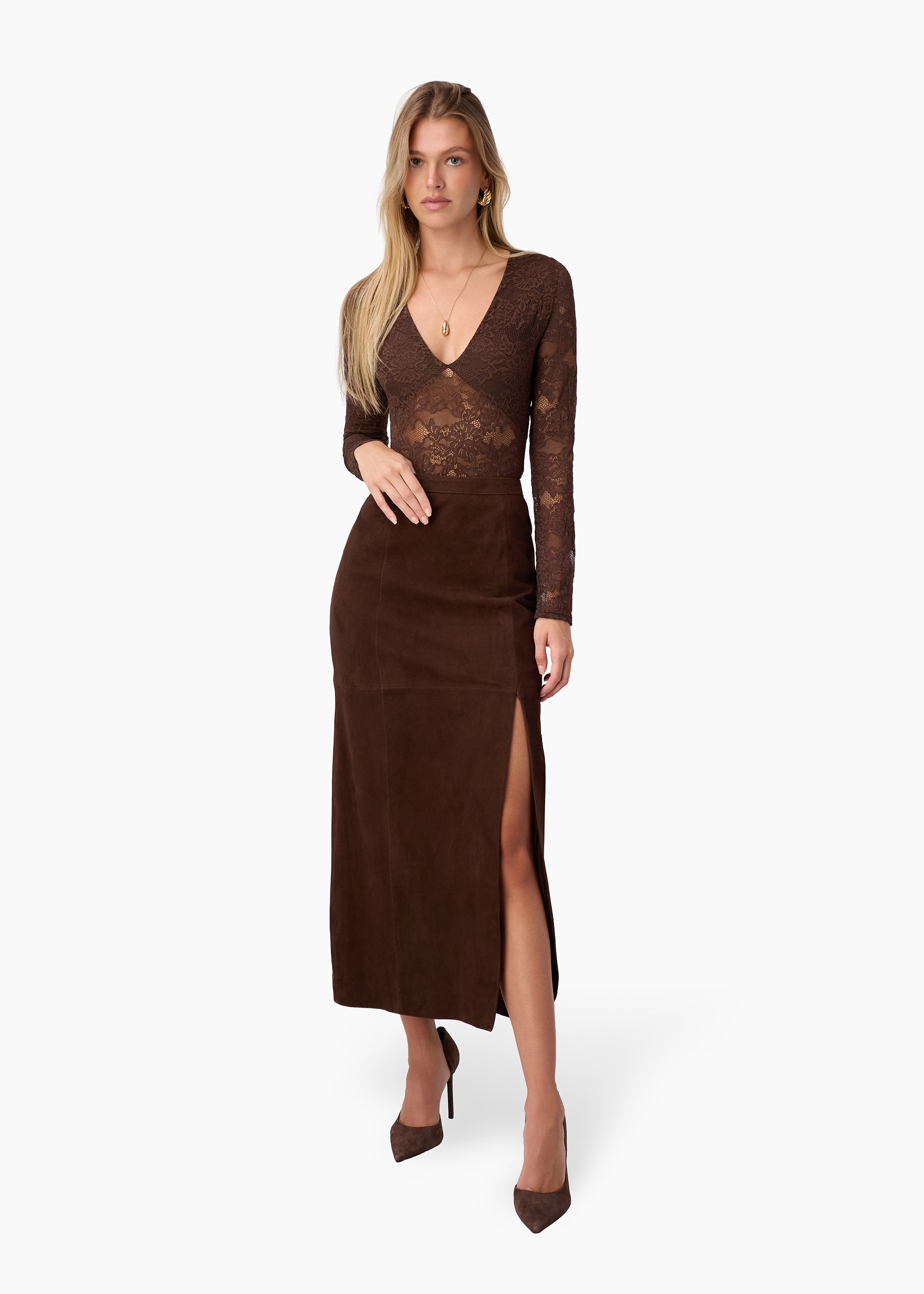 Idris Suede Skirt Malt – CAMI NYC