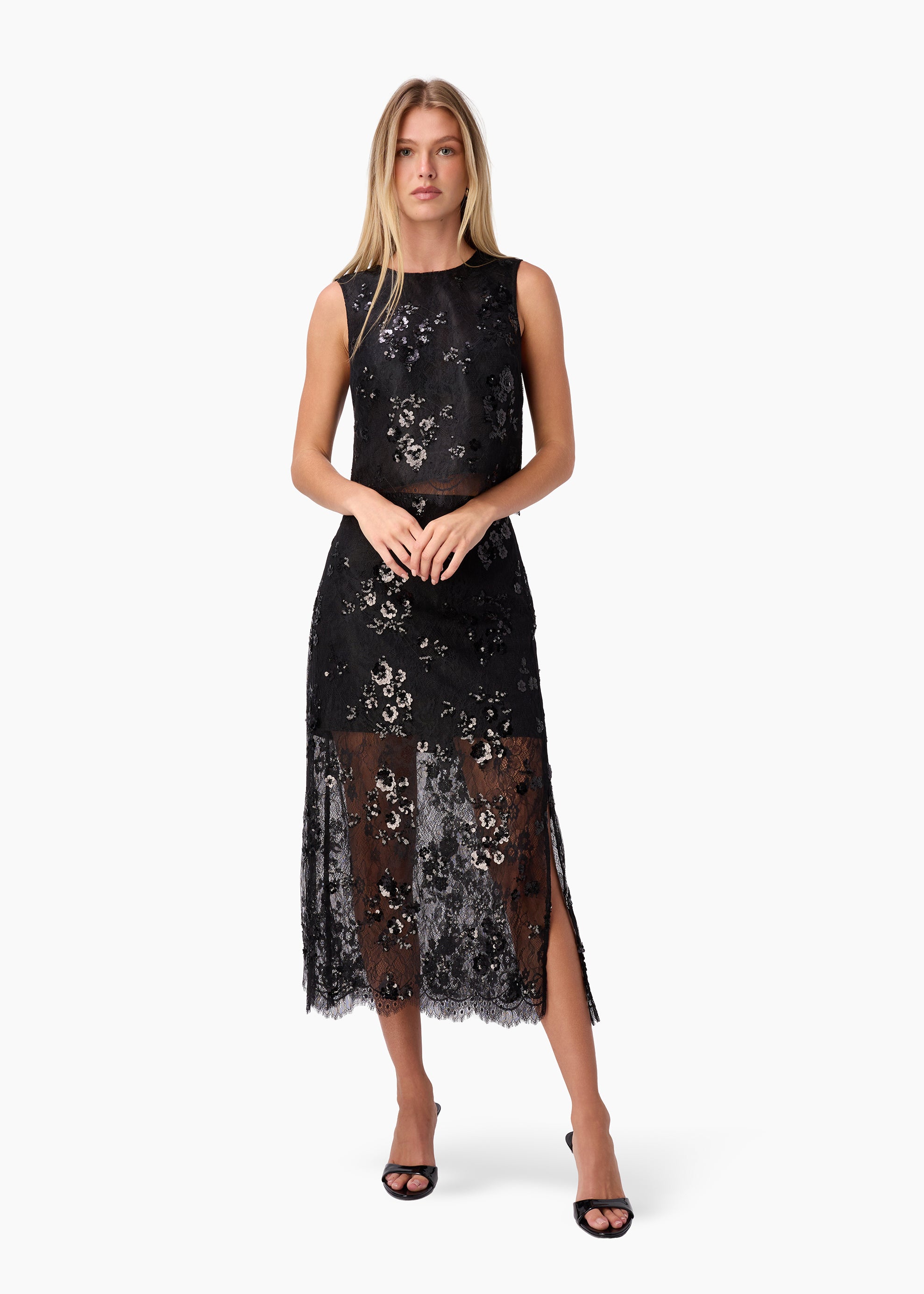 Aracely Sequin Lace Cropped Top Black