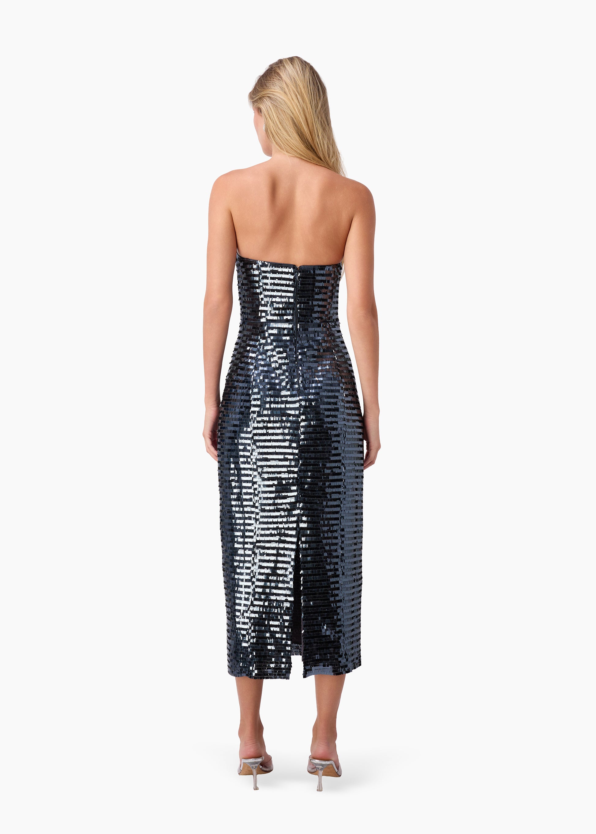 Circe Sequin Midi Strapless Dress Coal CAMI NYC Circe Sequin Midi Strapless Dress Coal CAMI NYC
