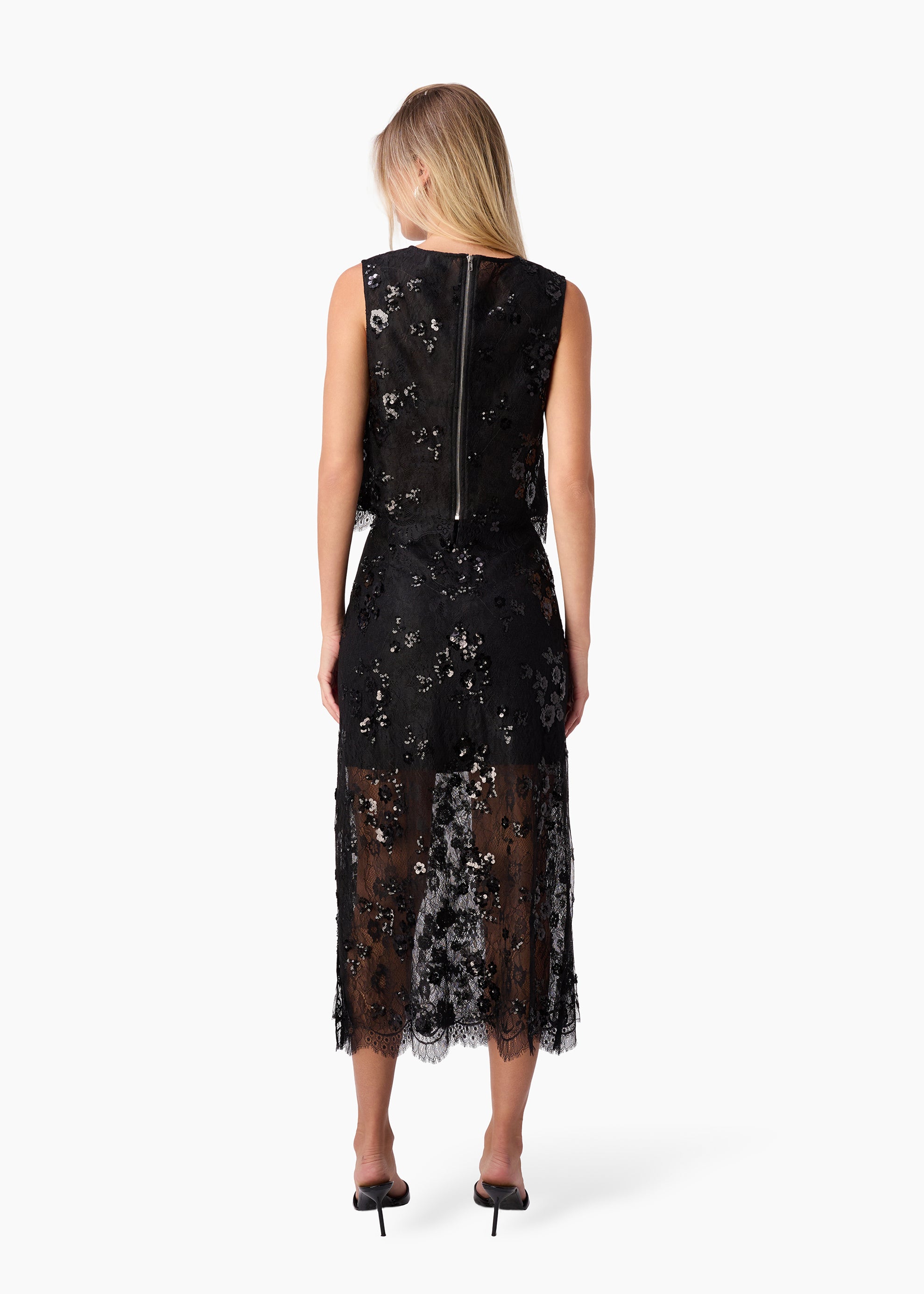 Aylin Sequin Lace Midi Skirt Black