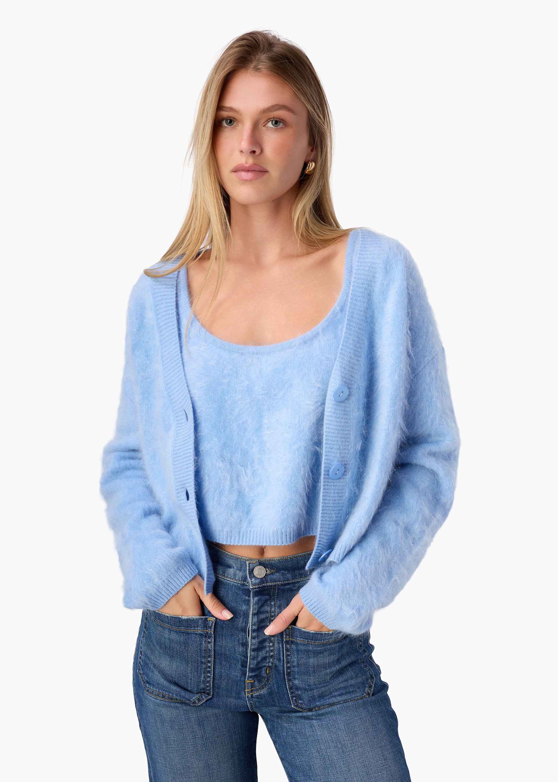 Josefa Cashmere Cardigan Cerulean – CAMI NYC