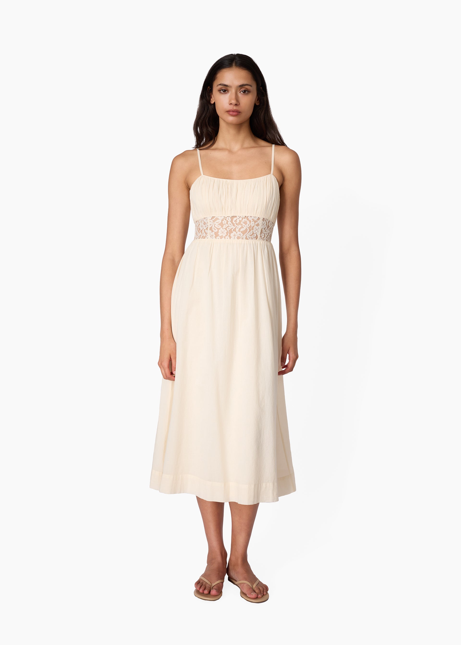 CAMI NYC Women's Octavia Lace Inset Cotton Midi Dress - Natural