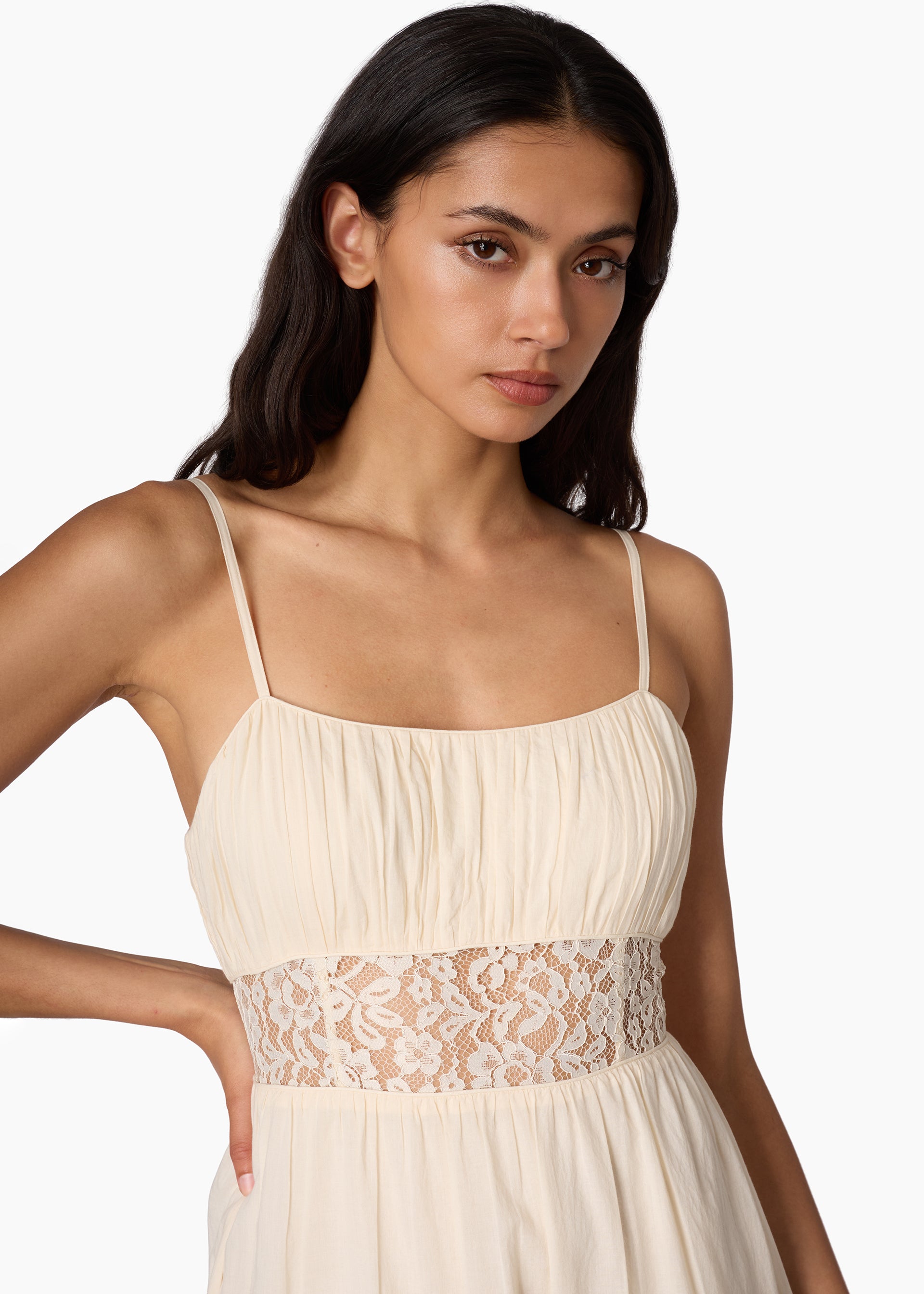 CAMI NYC Women's Octavia Lace Inset Cotton Midi Dress - Natural