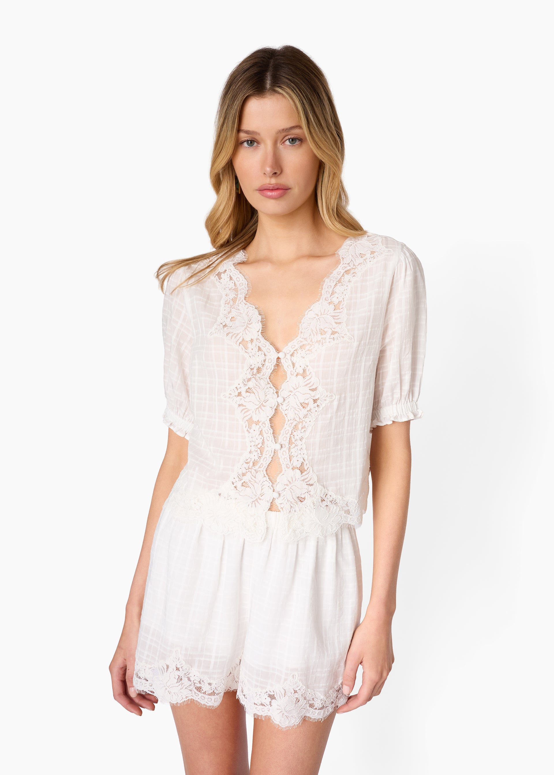 Junie Cotton Plaid Top White – CAMI NYC