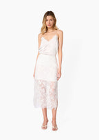 Aylin Sequin Lace Midi Skirt White