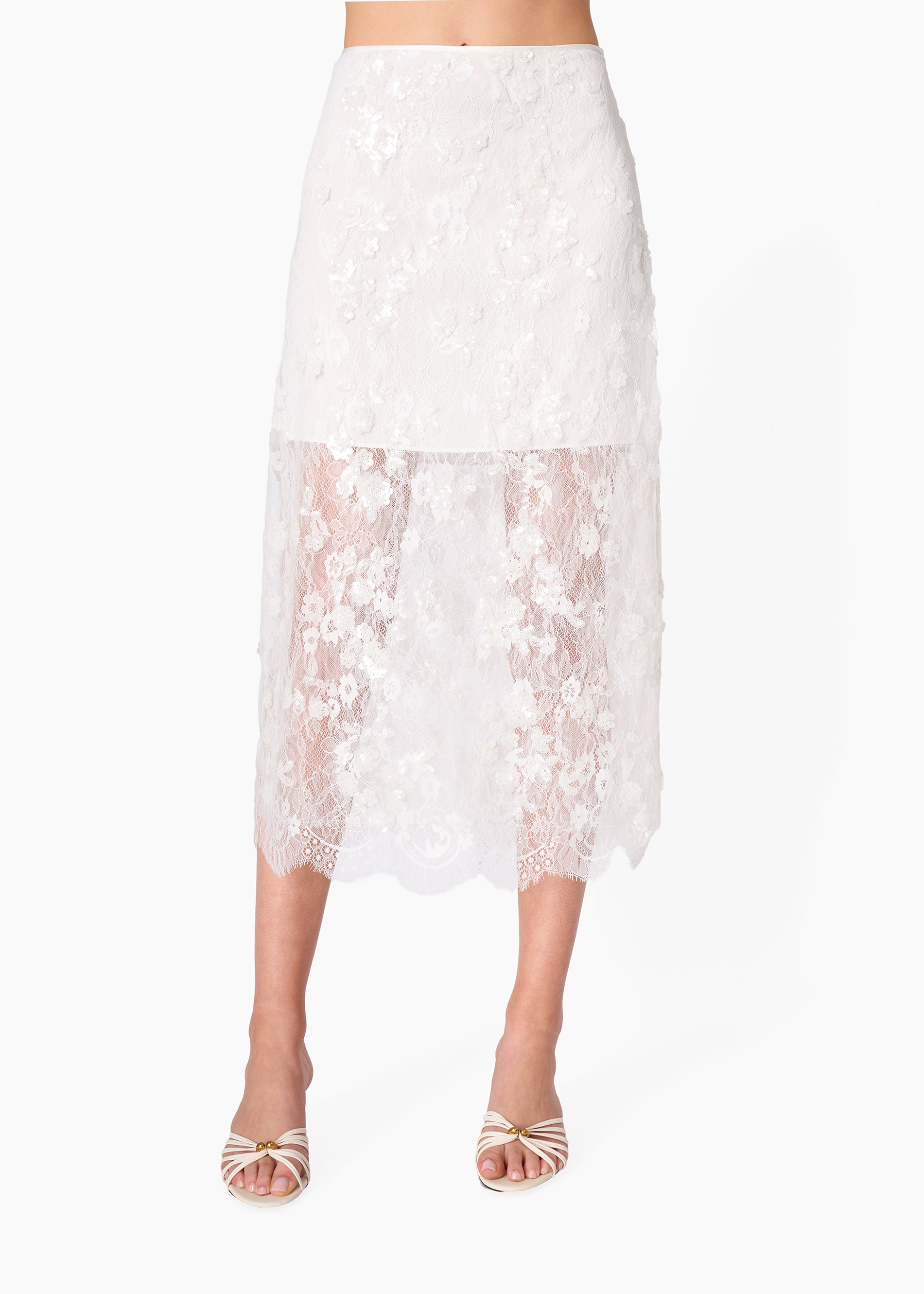 Aylin Sequin Lace Midi Skirt White – CAMI NYC