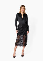 Aylin Sequin Lace Midi Skirt Black