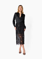 Aylin Sequin Lace Midi Skirt Black