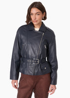 Dorrit Genuine Leather Jacket Navy