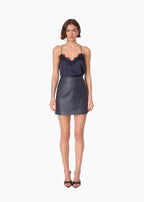 Cillian Genuine Leather Mini Skirt Navy