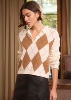Morris Cropped Cashmere Polo Cream Argyle
