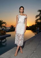 Aylin Sequin Lace Midi Skirt White