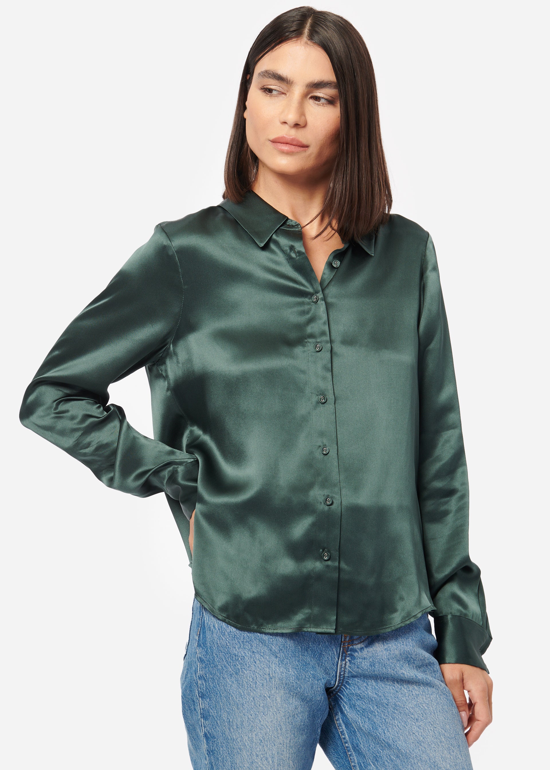 women's hunter green dress shirt Boden Women's Marcia Jersey Shirt Dress in Green main image 0