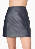 Cillian Genuine Leather Mini Skirt Navy