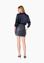 Cillian Genuine Leather Mini Skirt Navy