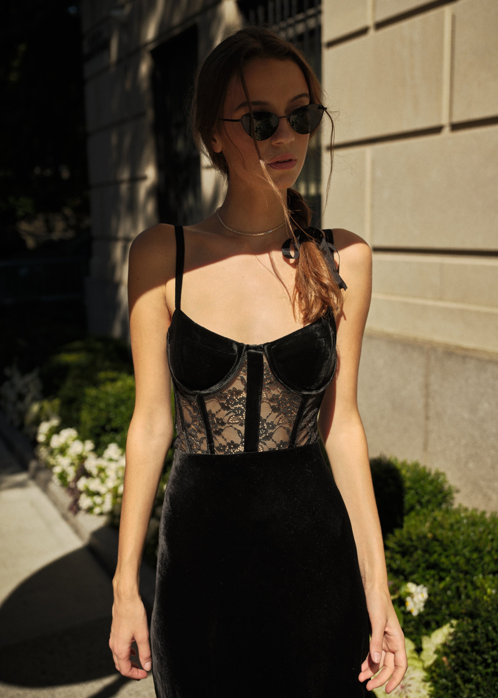 Valentyna Velvet Corset Bodysuit Black