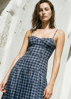 Palermo Cotton Maxi Dress Navy Plaid