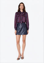 Rema Charmeuse Top Plum Plaid