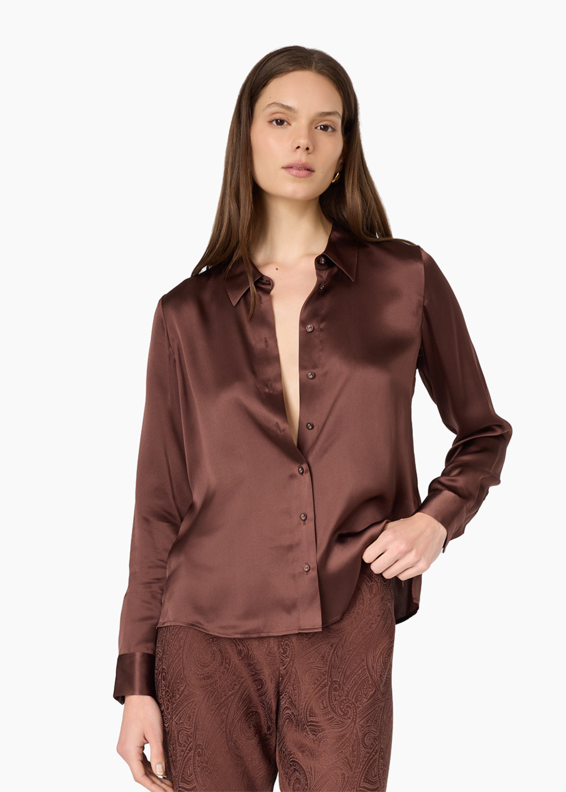 Crosby Silk Blouse Chocolate – CAMI NYC