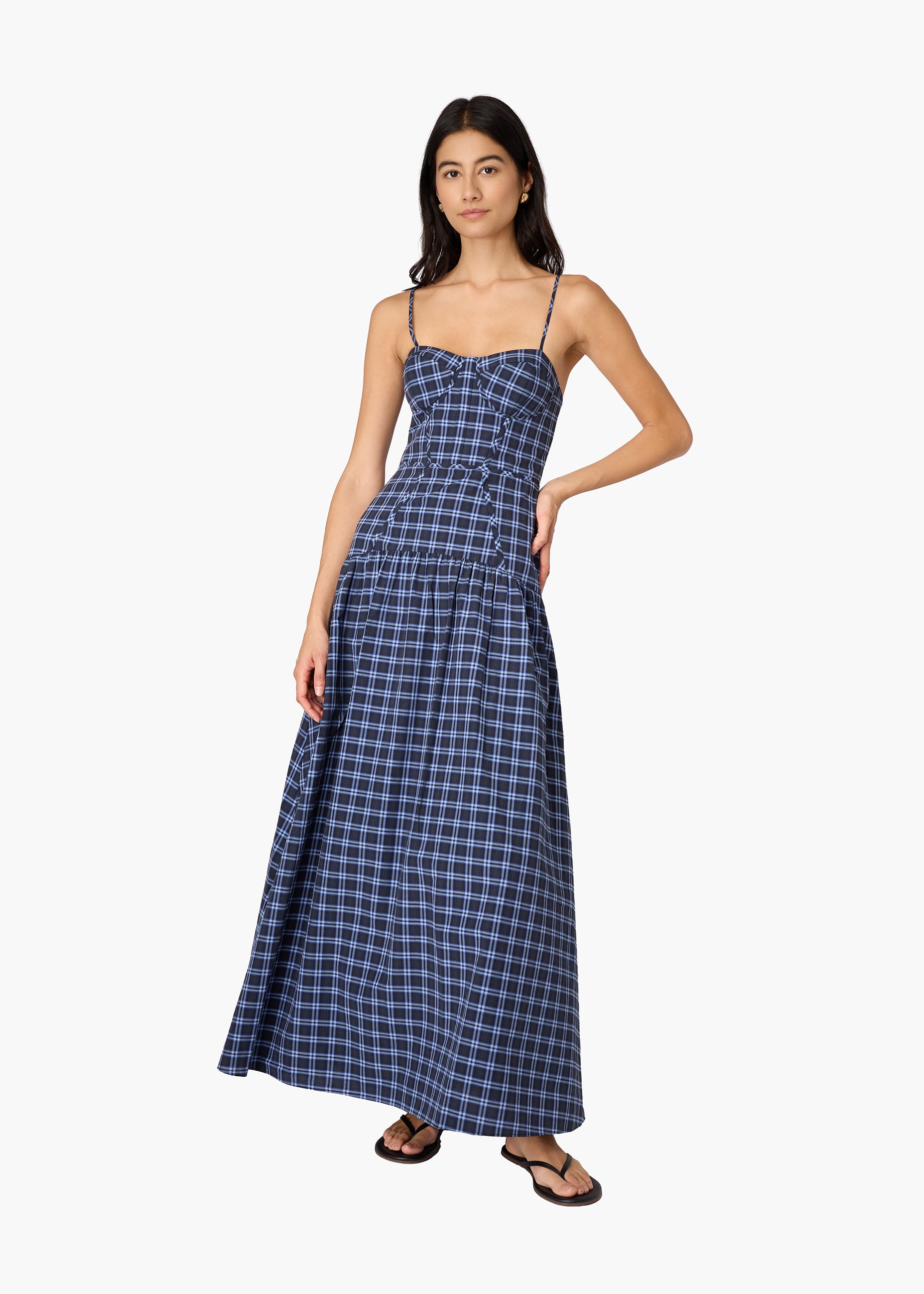 plaid maxi dress Palermo Cotton Navy Navy Plaid / 00 Formal Fancy dress - Layer it with a A/W Size:W12/M10.5