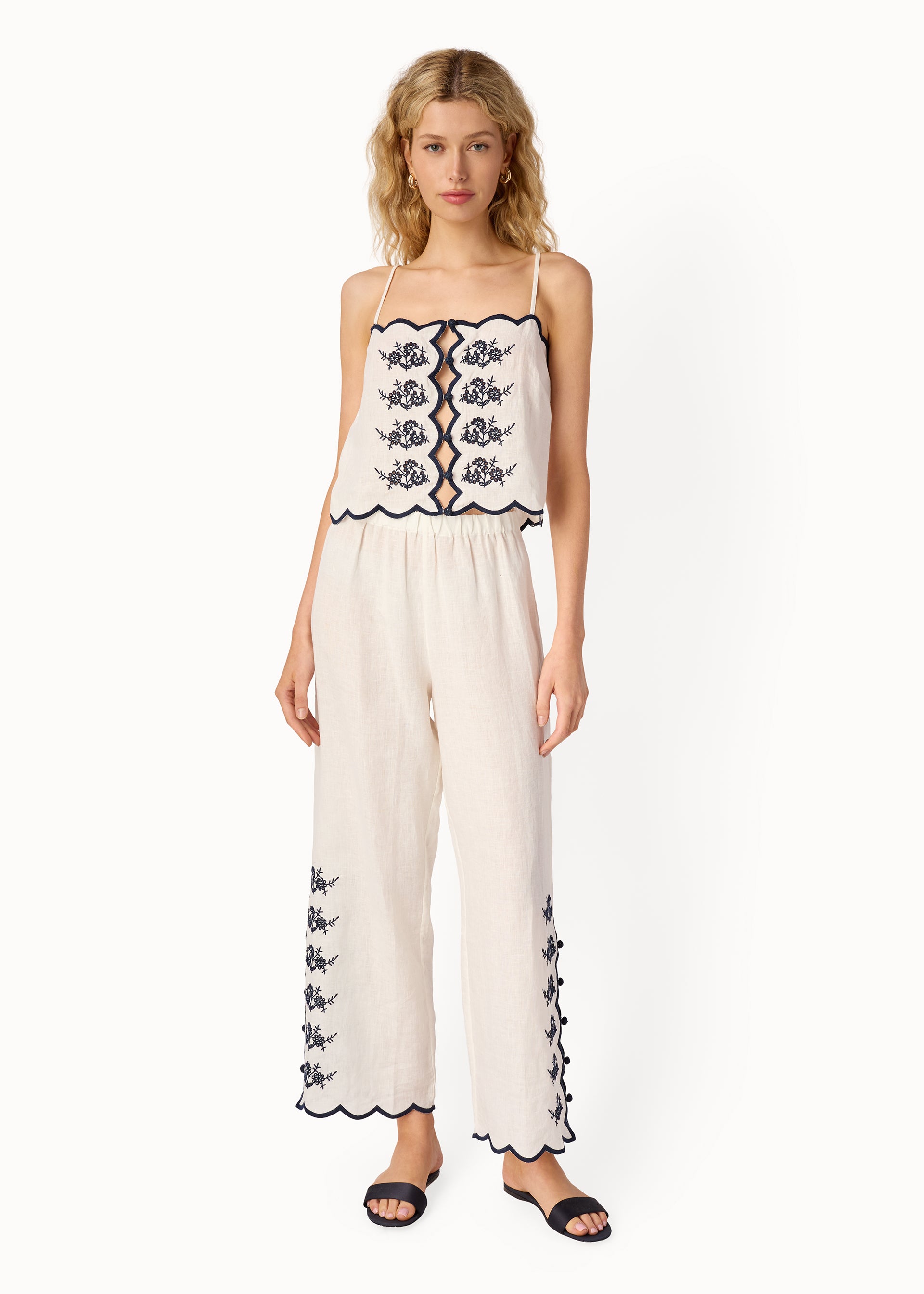 Nazare Embroidered Linen Camisole Macadamia – CAMI NYC
