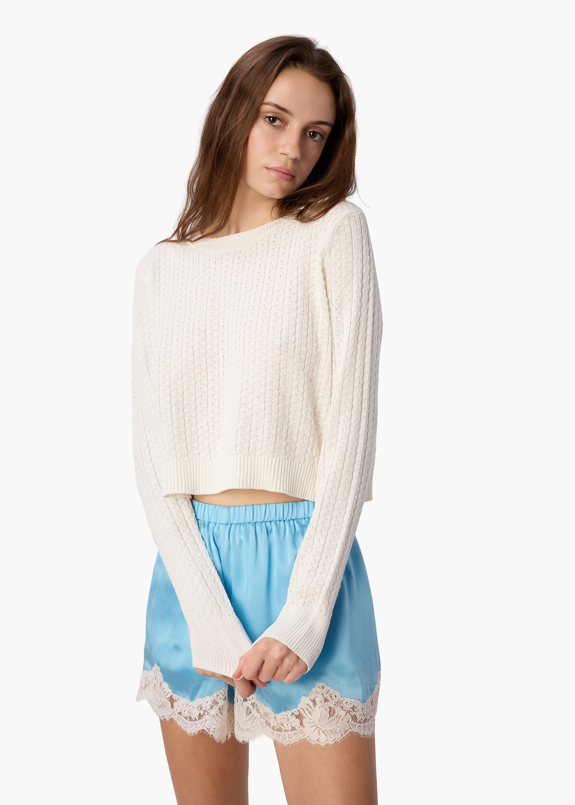 Lesley Cropped Sweater Macadamia – CAMI NYC