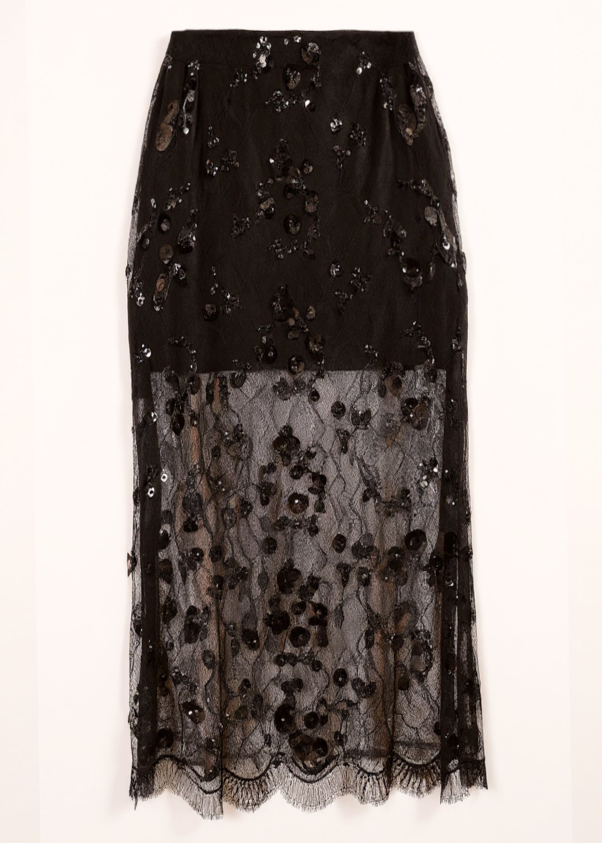 Aylin Sequin Lace Midi Skirt Black