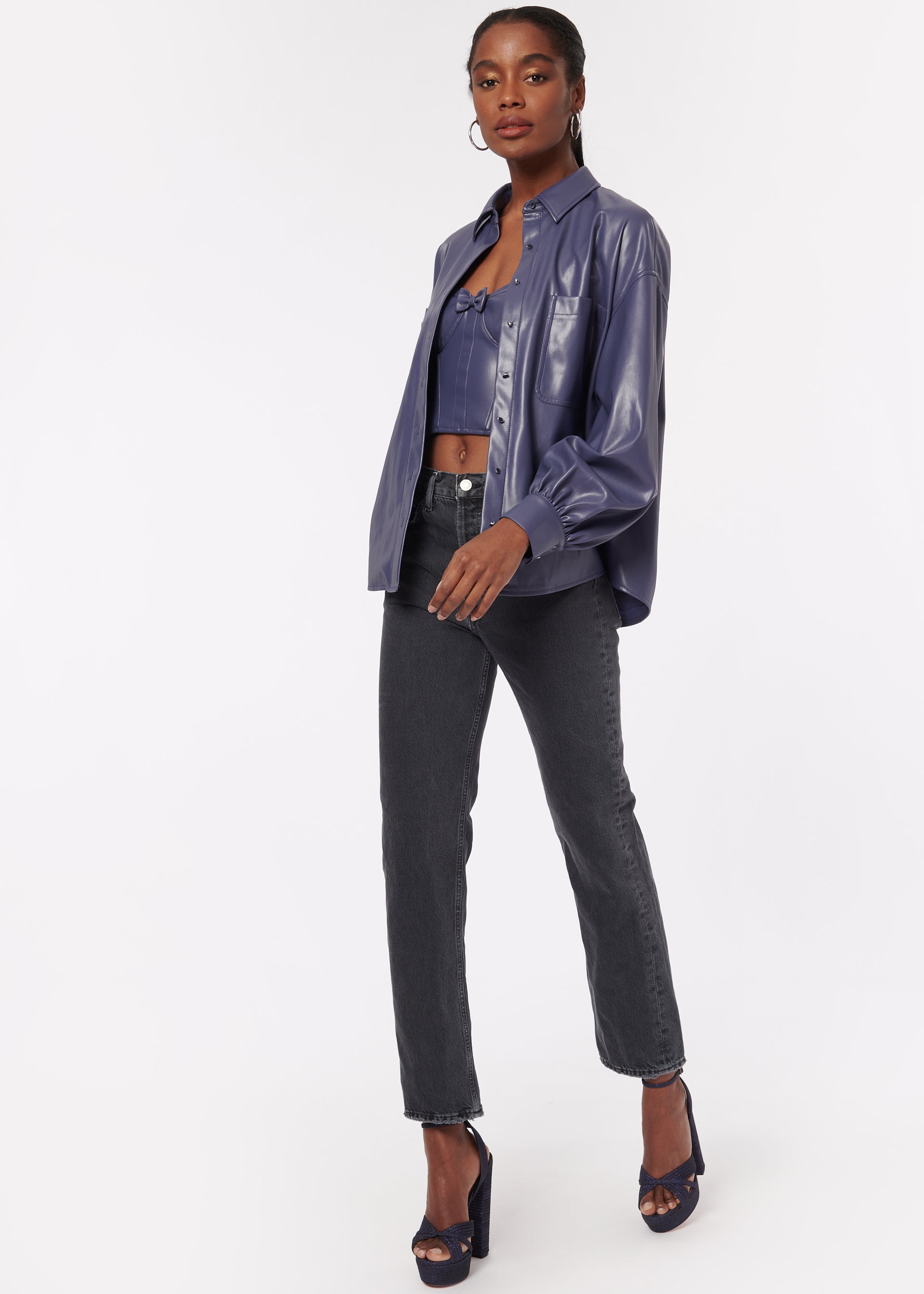 Belkis Vegan Leather Top Nightshadow