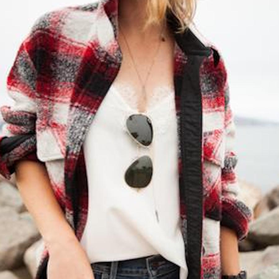 ALICIA FROM CHEETAH IS THE NEW BLACK IS LUMBERJACK CHIC IN OUR RACER CAMI