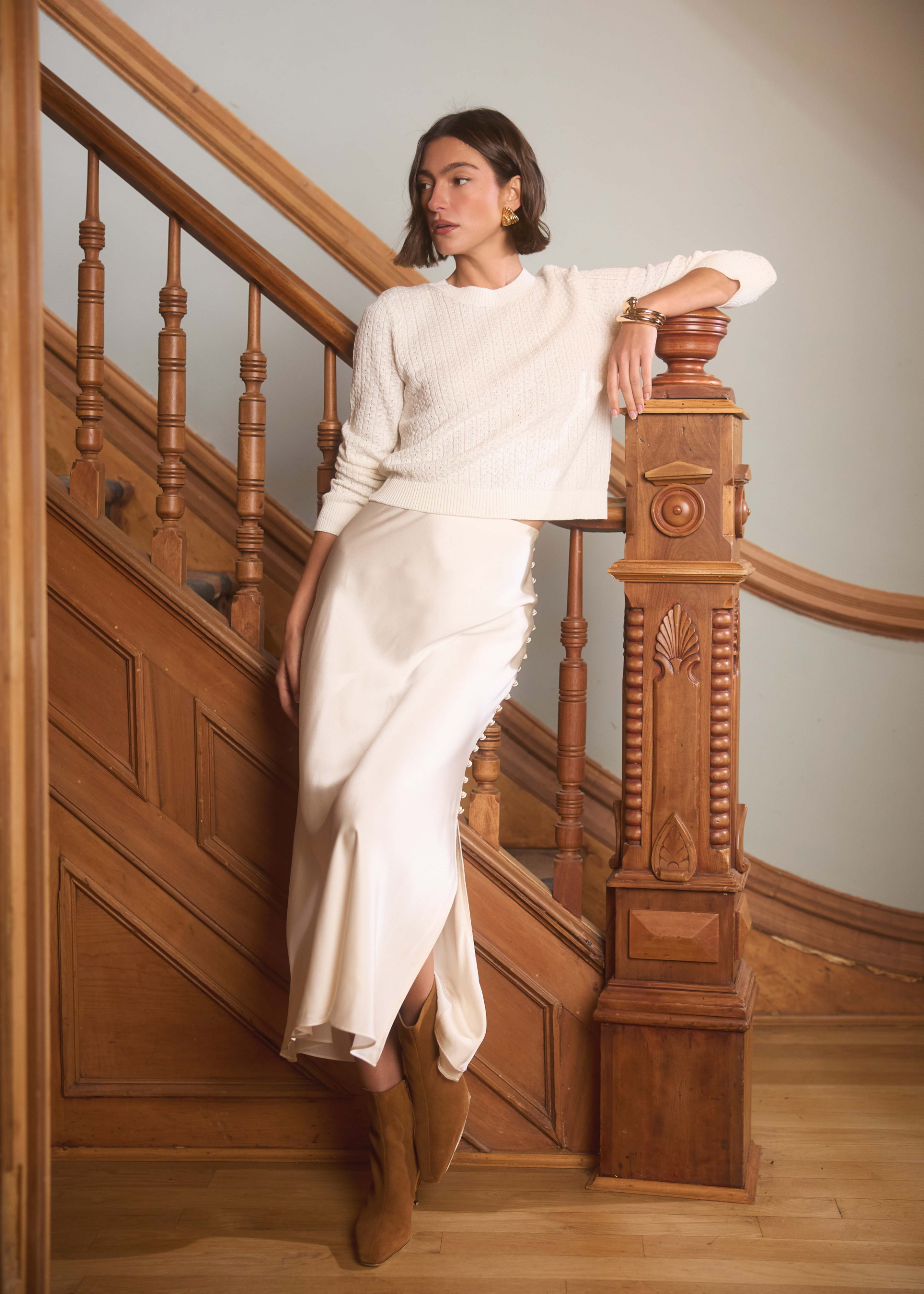 Lesley Cropped Sweater Macadamia – CAMI NYC