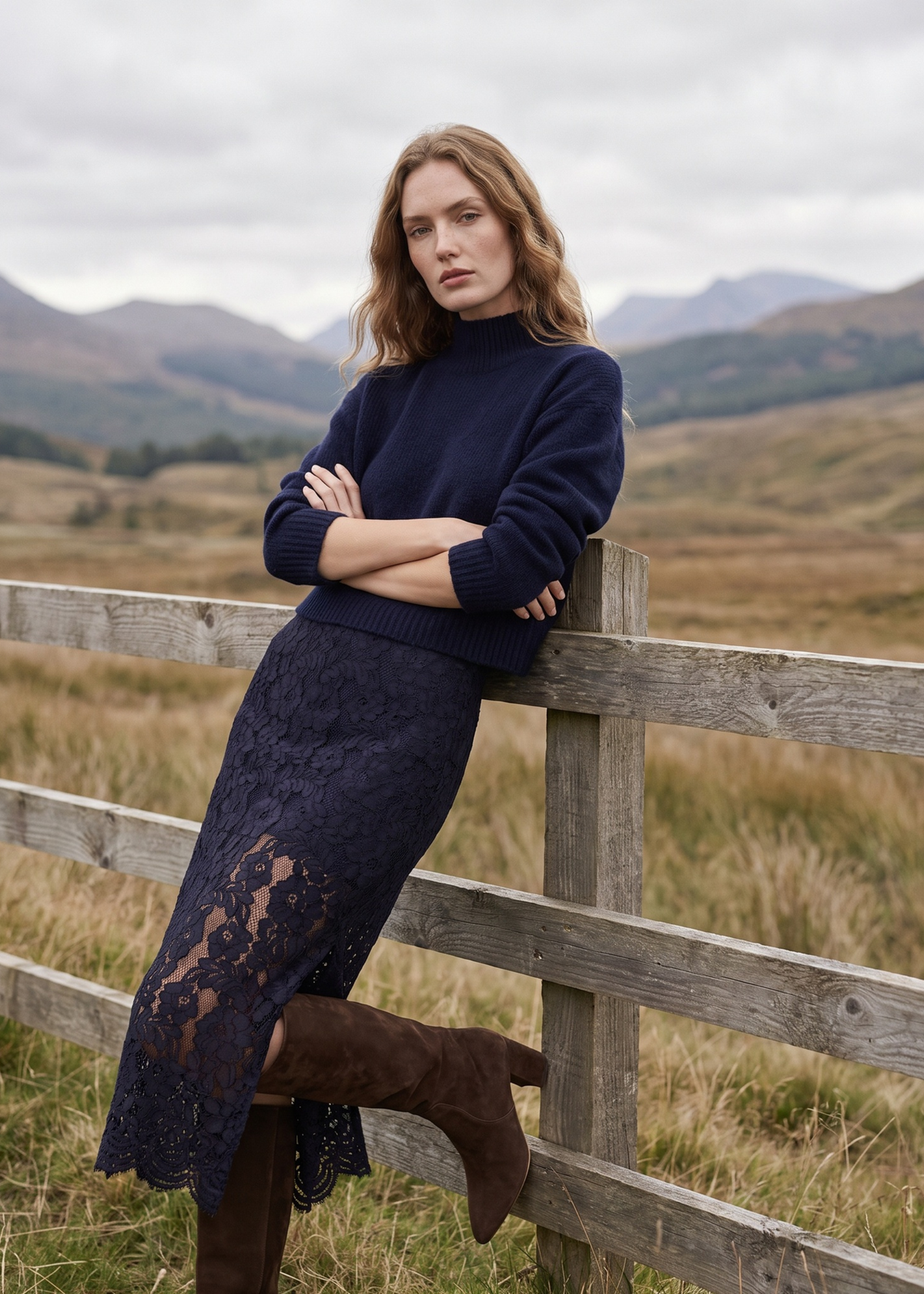 Osmond Lace Midi Skirt Navy