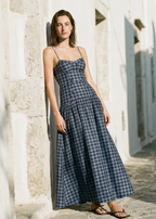 Palermo Cotton Maxi Dress Navy Plaid