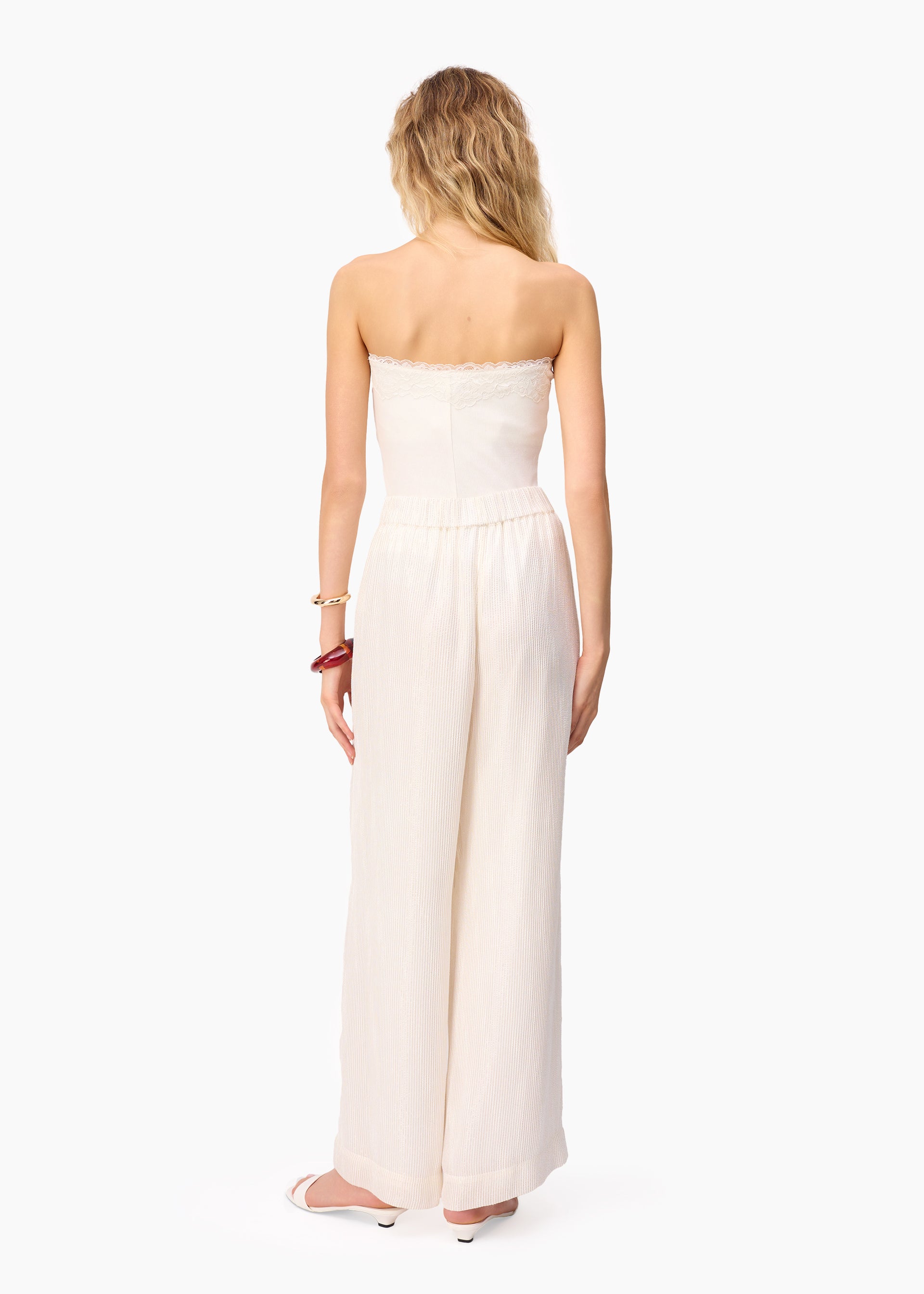 Medina Metallic Chiffon Pant White