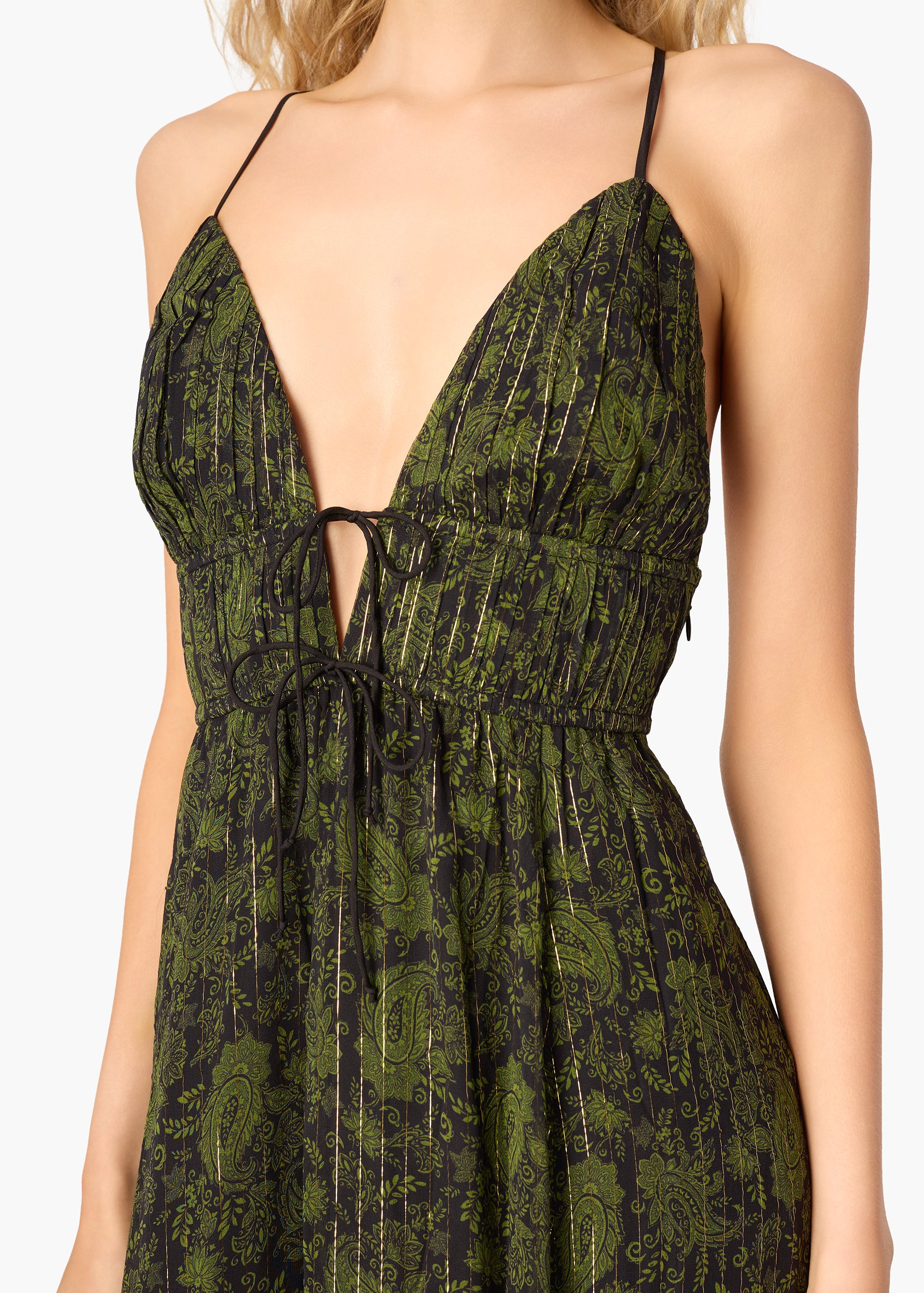 Dorinda Metallic Chiffon Dress Forest Paisley – CAMI NYC
