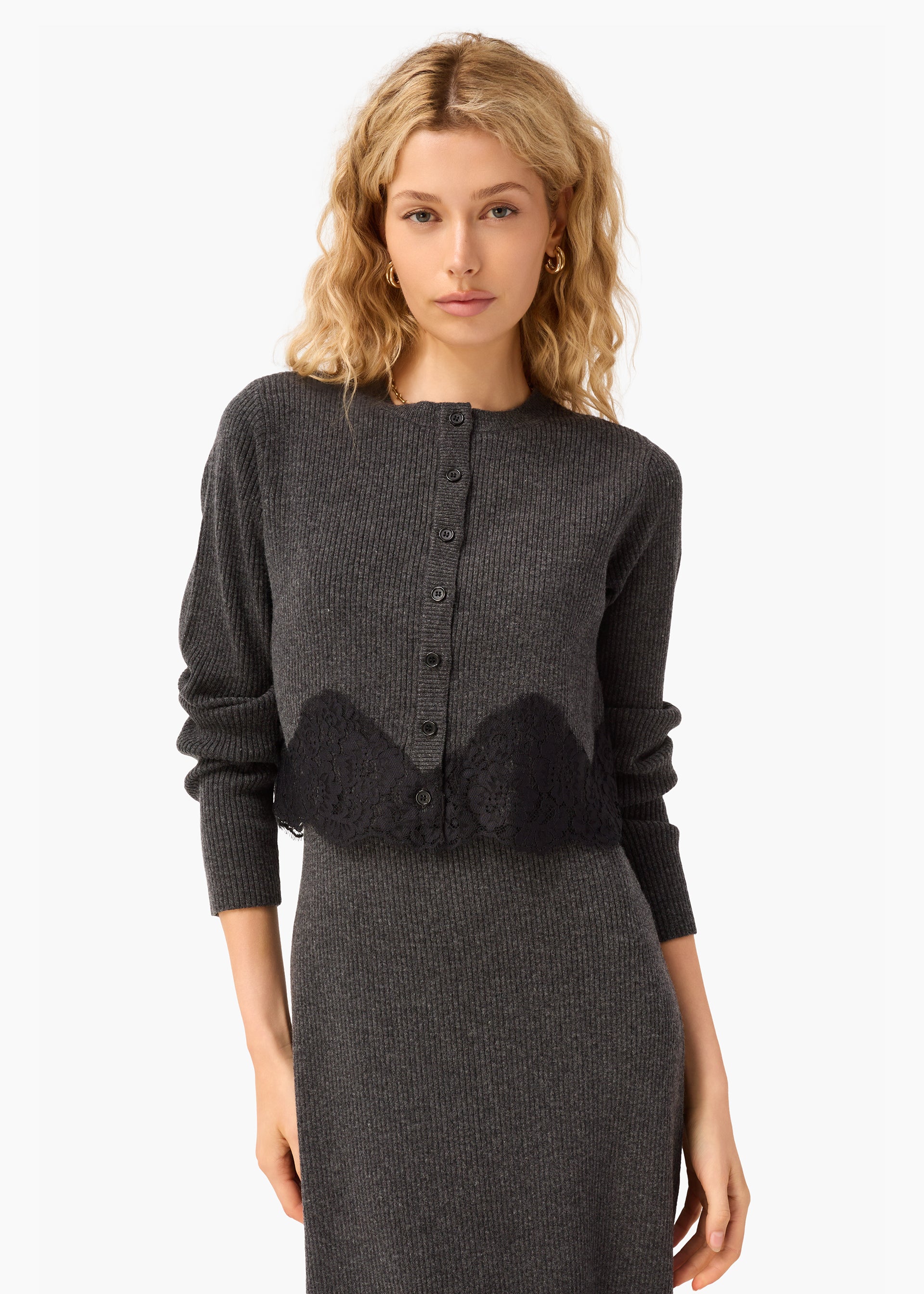 Roxie Cropped Knit Cardigan Carbon – CAMI NYC