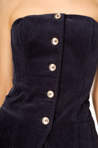 Iman Corduroy Strapless Top Navy