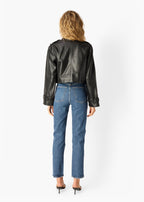 Saskia Genuine Leather Cropped Trench Black