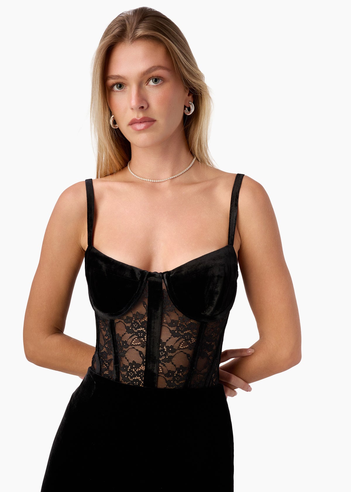 Valentyna Velvet Corset Bodysuit Black