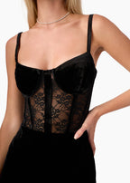 Valentyna Velvet Corset Bodysuit Black