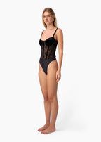 Valentyna Velvet Corset Bodysuit Black